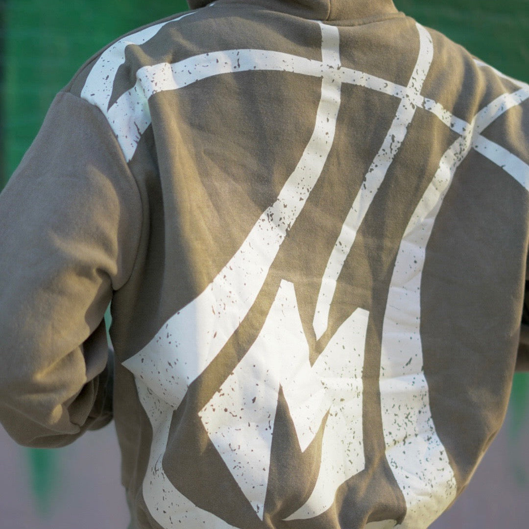 Green acid wash Antler sleeve hoodie