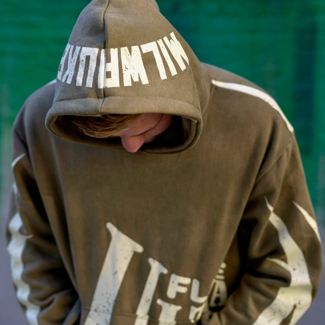 Green acid wash Antler sleeve hoodie