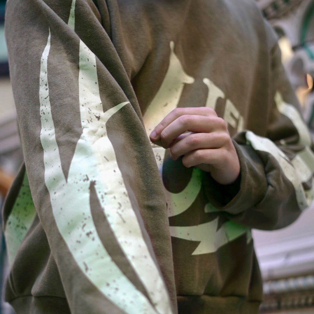 Green acid wash Antler sleeve hoodie