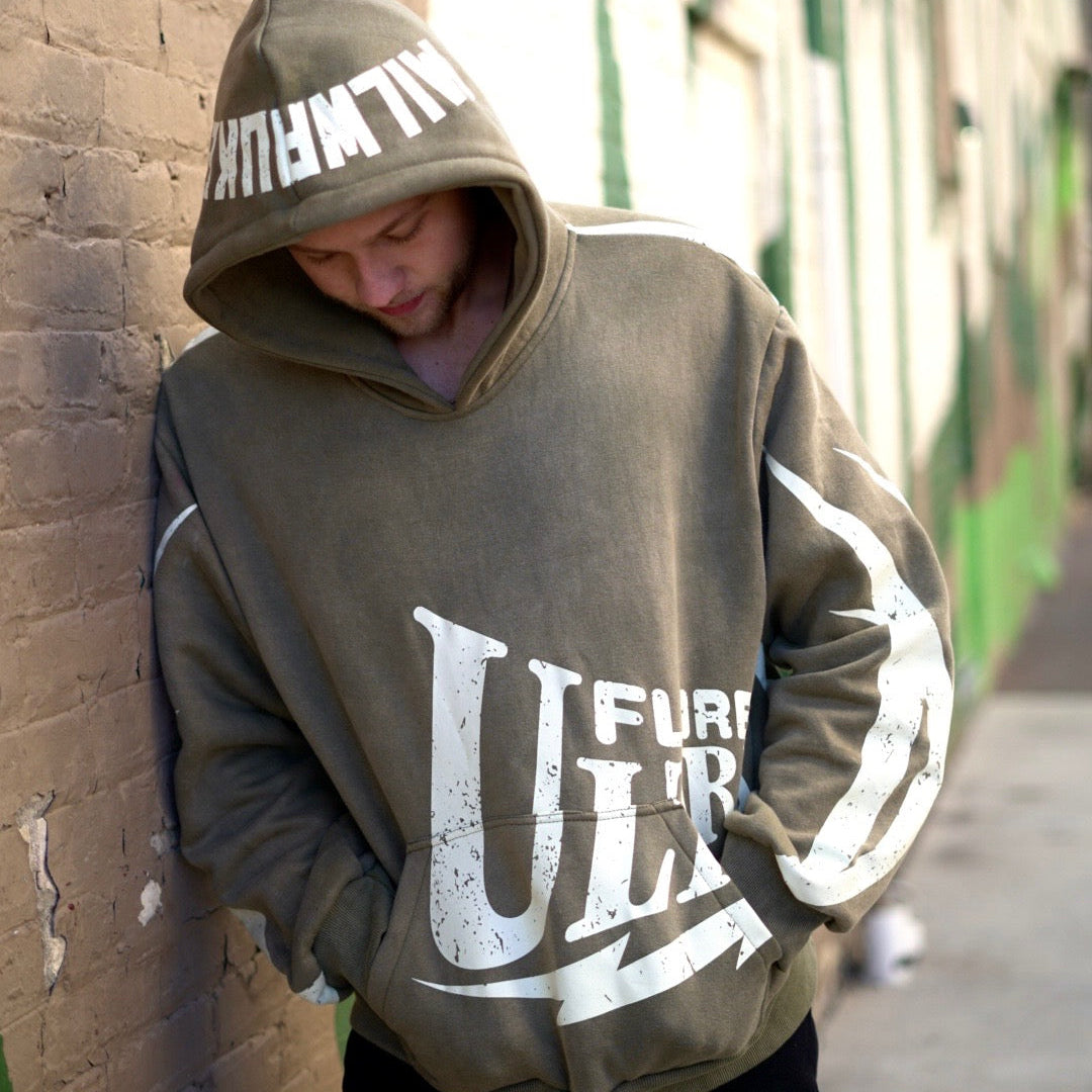 Green acid wash Antler sleeve hoodie