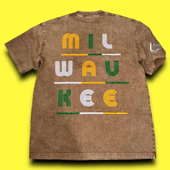 Milwaukee Buck$ Tan Acid Wash Tee